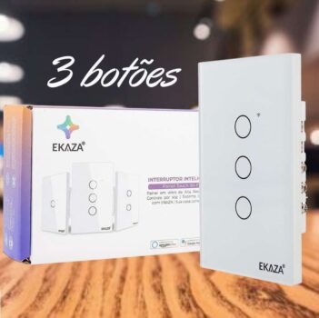 EKAZA Interruptor Inteligente, Touch, Wifi+BLE, 3 botões, Branco, Compativel com Google home e Alexa -T207-3W