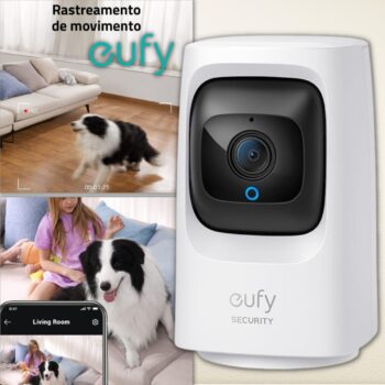 Eufy Mini IndoorCam, Câmera de segurança interna Pan & Tilt, Camera com plug-in Wi-Fi, IA para humanos e pets, compatível com assistentes de voz, visão noturna, rastreamento de movimento.