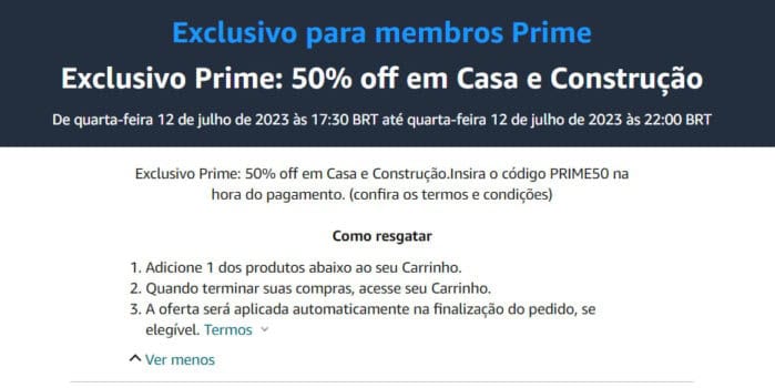 Exclusivo Prime - Produtos com 50% off em Casa e Construção!!