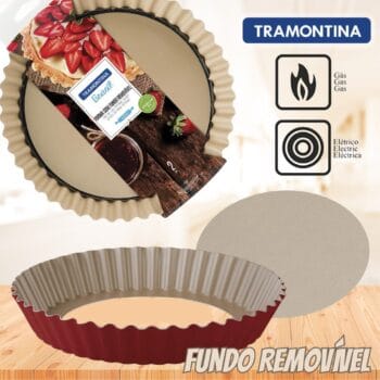 Forma com Fundo Removível de Alumínio com Revestimento Interno Antiaderente Tramontina Brasil Vermelho