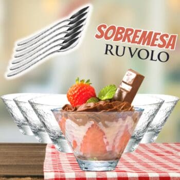 Jogo com 6 Taças de Sobremesa de Vidro 280ml e 6 Colheres Ruvolo New Cancun Helsinki