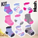 Kit 09 Pares Meias Infantil Mash Bebê Recém Nascido Criança Cano Médio