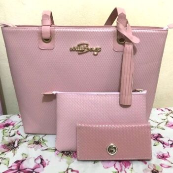 Kit Bolsa Feminina Tipo Sacola + Necessaire + Carteira Willibags