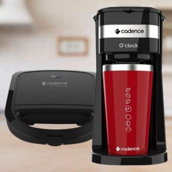 Kit Cafeteira O'clock e Sanduicheira Preta Cadence