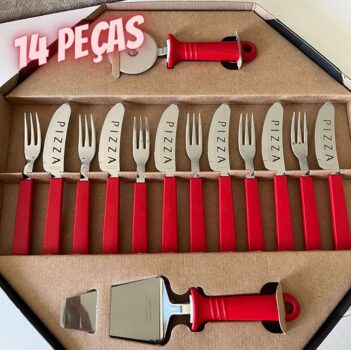 Kit para Pizza 14 Peças Pizza Laminas de Aço Inox e Cabos de Polipropileno Tramontina Pizza Vermelho