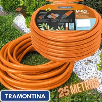 Mangueira Super Flex Tramontina Com Engates Rosqueados E Esguicho Em Pvc Laranja 25 M