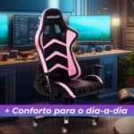 MAX RACER - Cadeira Gamer Aggressive - Poltronas Gamer de Aço, Cadeira Ergonômica para Jogos - Até 150kg, Giratória, Braços 1D, Tecido Sintético PVC, Inclinação 180°, Almofada Cervical e Lombar - Rosa