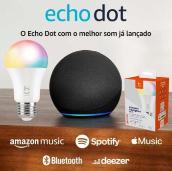 Novo Echo Dot 5ª geração | O Echo Dot com o melhor som já lançado | Som vibrante e potente em um dispositivo compacto + Lâmpada Genov 9w