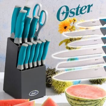 Oster Conjunto de facas Lindbergh, aço inoxidável, 14 peças, azul-petróleo e preto
