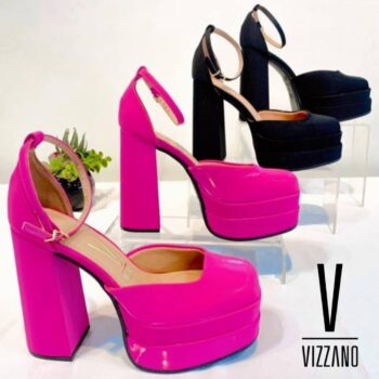 Peep Toe Meia Pata Vizzano Bico Quadrado Salto Bloco Alto