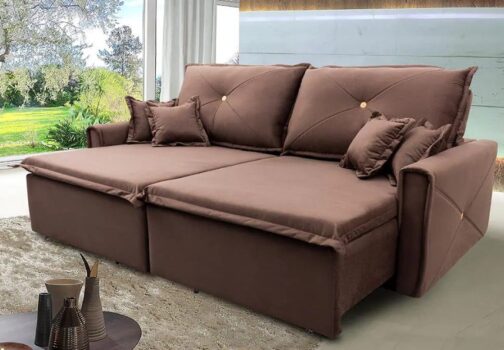 Sofá 3 Lugares Hellen Glamour com Assento Retrátil e Encosto Reclinável em Tecido Suede 226 cm de largura