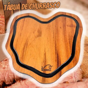 Tábua de Churrasco para Corte Carne e Alimentos em Madeira Artesanal Origens Black