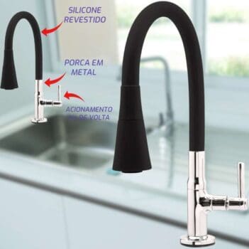 Torneira Para Cozinha Bancada Flexível tubo Preto Conic 2 Jatos 3069 C29