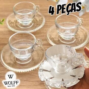 Wolff CJ 4 XÍCARAS CAFÉ CRISTAL COM PIRES DAISY 80ML TRANSPARENTE