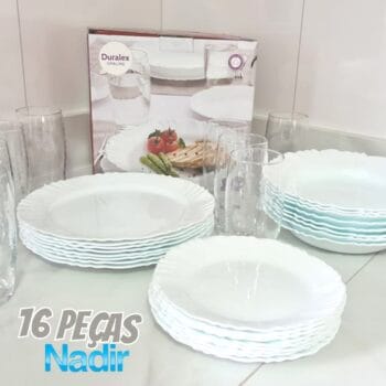 Aparelho de Jantar 16 peças com Copos Pétala 430ml Duralex Nadir