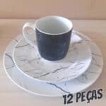 Aparelho de Jantar e Sobremesa 12 Peças Germer Versa Nero em Porcelana - Estampado