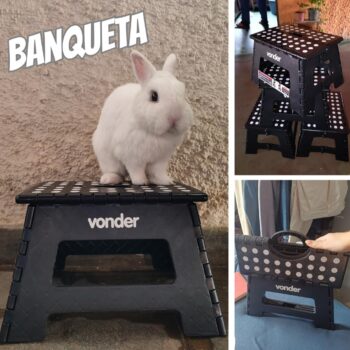 Banqueta Plástica Dobrável, Preta, Altura 220 Mm, Vonder