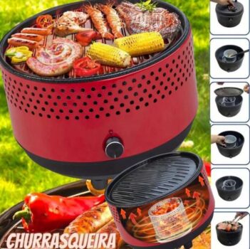 Churrasqueira a Carvão Portátil com Ventilador - Nell GB-PC1 PR com Assadeira