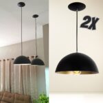 Combo Kit com 2 Pendentes Ônix Meia Esfera Preto Dourado Alumínio 30Cm Luminária Lustre