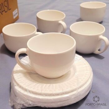 Conjunto C/ 6 Xícaras De Chá C/ 6 Pires Roma Branco 161 ml
