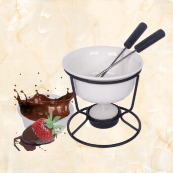 Conjunto Fondue Em Cerâmica Redondo 7 Peças 140ml Chocolate Queijo - 3 Velas