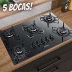 Cooktop a Gás 5 Bocas Itatiaia Essencial, Mesa de Vidro Temperado, Preto, Bivolt