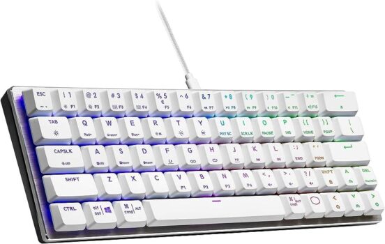 Cooler Master Teclado mecânico SK620 60% prata branco com interruptores vermelhos de perfil baixo, teclas novas e melhoradas, e design de alumínio escovado