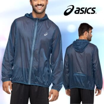 Jaqueta Corta-Vento Masculina ASICS com Capuz Ultraleve Compacta