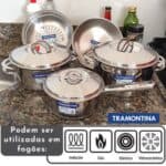 Jogo de Panelas Tramontina Solar em Aço Inox com Fundo Triplo e Tampas de Inox 5 Peças