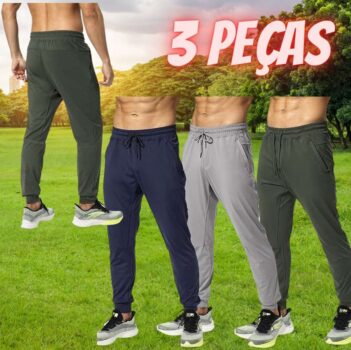 Kit 3 Calça Esportiva Masculina de Corrida Com Bolso Leve e Macia
