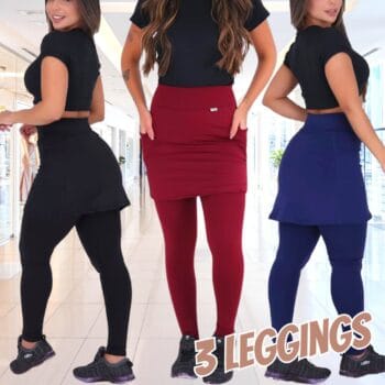 Kit 3 Leggings Saia Suplex Peluciada Termica Tapa Bumbum - Vermelho e Branco