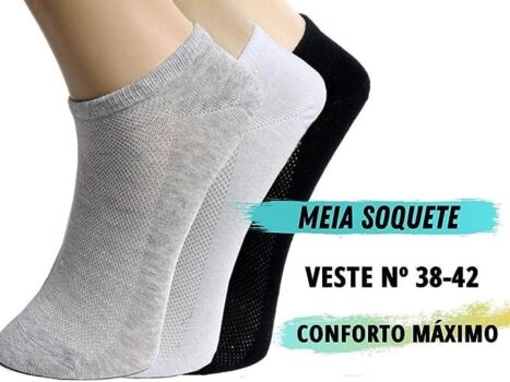 Kit 30 Pares de Meia Soquete Cano Curto Baixo Masculina Feminina