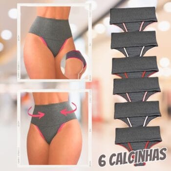 Kit 6 Calcinhas Femininas Cós Alto - Compressão para Barriga Cintura Alta, Calcinha Modeladora, Forro 100% Algodão - VIÉRE