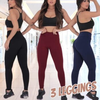 KIT COM 03 LEGGINGS PELUCIADAS CINTURA ALTA BÁSICA FELPADA QUENTINHA