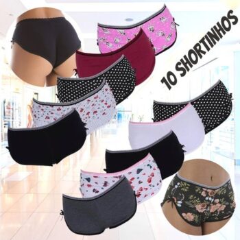 Kit com 10 Shortinhos Bombom Algodão Penteado