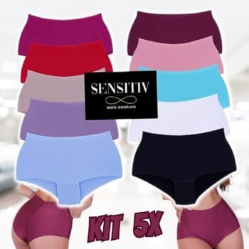 kit com 5 calcinhas boxer sensitiv sem costura corte laser cueca feminina