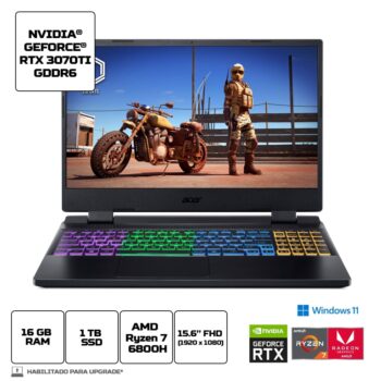 Notebook Acer Acer Nitro 5 AN515-46-R5WF AMD Ryzen 7 Windows 11 Home 16GB RAM 1TB SDD RTX 3070Ti 15,6" Full HD