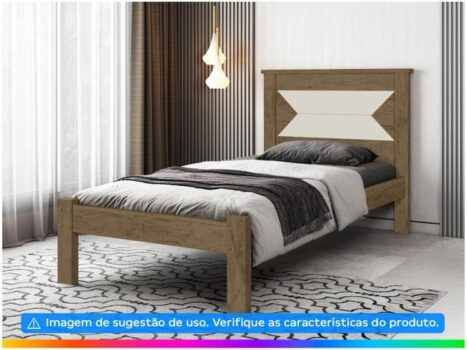 Cama de Solteiro Barreto Lonçarcci Elô - Castanho e Off White
