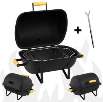Churrasqueira Portátil de Bancada Defumador Pro Tork Texas Usa Grill Mini Bafo Camping + Grelha