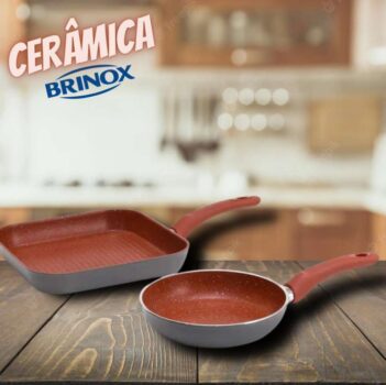 Conjunto de Frigideiras Brinox Cerâmica - Ceramic Life Optima Cinza e Vermelho 2 Peças