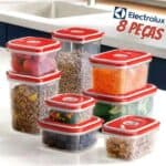 Conjunto de Potes Herméticos de Plástico com Tampa Vermelha 8 Unidades Electrolux