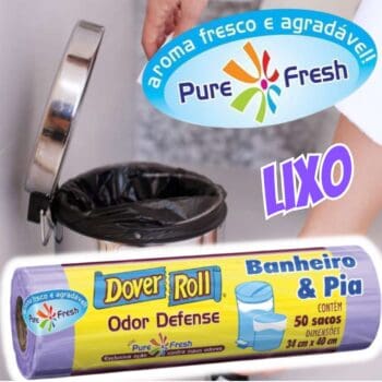 Dover-Roll Odor Defense Banheiro & Pia Lilás, Rolo com 50 Sacos para Lixo Pure Fresh