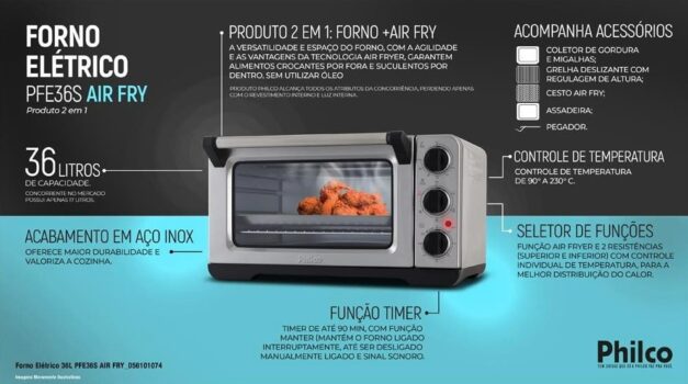 Forno Eletrico Philco Pfe36s Air Fry Prata 110v