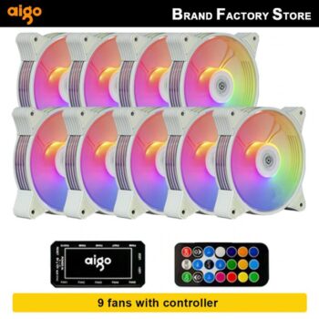 Kit 9 Fans Aigo AR12 ARGB + Controladora 48 CFM