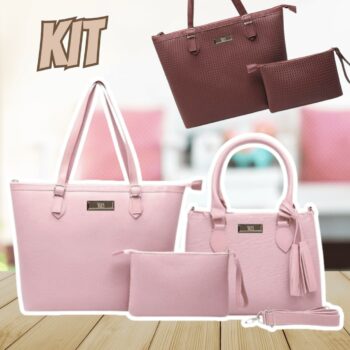 Kit Bolsa Feminina Grande + Baú + Carteira