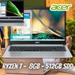 Notebook Acer Aspire 5 A515-45-R8W2 AMD Ryzen 7 Windows 11 Home 8GB 512GB SDD 15,6" Full HD