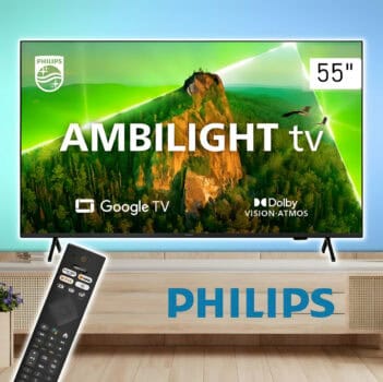 Smart TV Philips Ambilight 55" 4K 55PUG7908/78, Google TV, Comando de Voz, Dolby Vision/Atmos, VRR/ALLM, Bluetooth