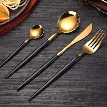 Talheres Inox 24 Peças Com Colher Garfo Faca e Colher de Café (24 Peças Ouro Preto)