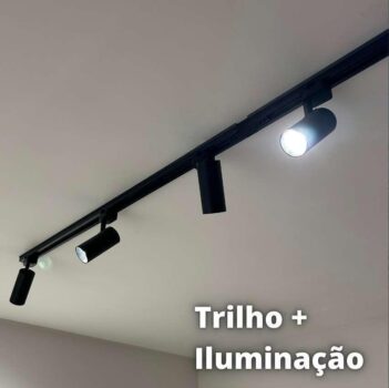 trilho eletrificado 1m + 4 spots 7w 3000k bivolt preto st495