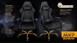 Cadeira Gamer Mymax MX7, Até 150kg, Com Almofadas, Reclinável, Descanso de Braço 2D, Preto Gold Edition - MGCH-002/BK